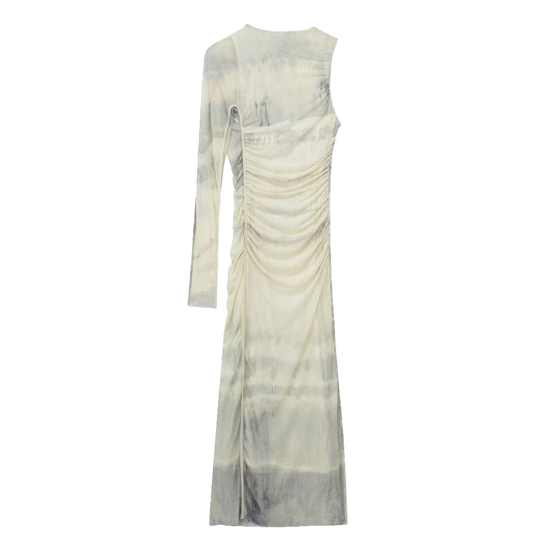 Printed Silk Net Asymmetric Dress