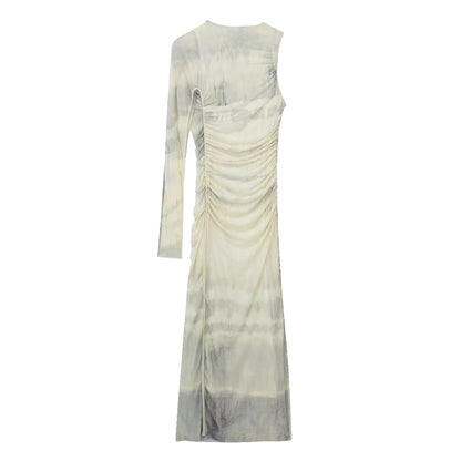 Printed Silk Net Asymmetric Dress