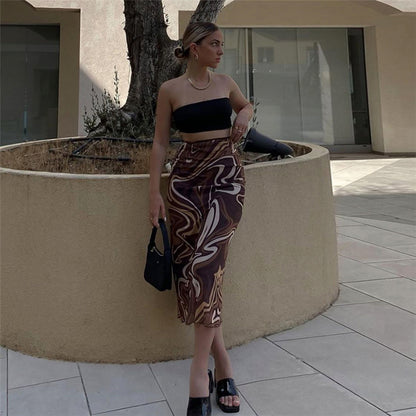 Sexy Slim Temperament Printed Half Length Skirt Women