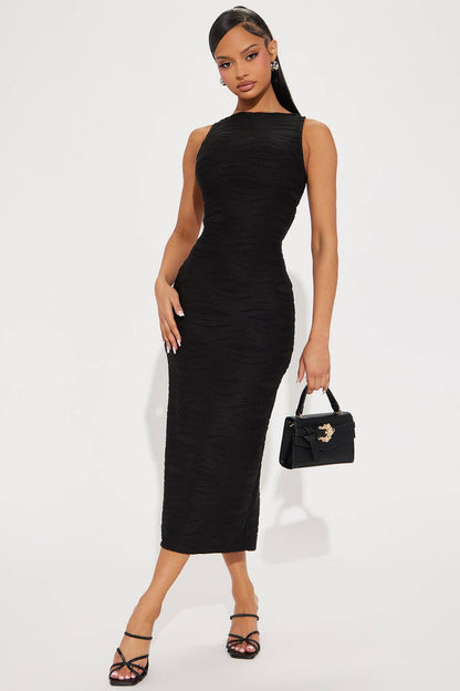 BACK CUTOUT GEOMETRIC SLEEVELESS DRESS