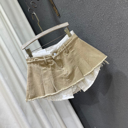 Loose Patchwork Niche Irregular Fake Two A-line Skirt