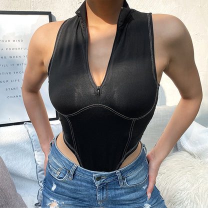 Women's sleeveless zipper sports jumpsuit