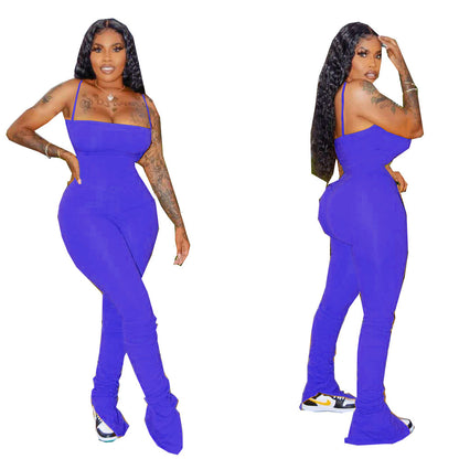 Pleated split micro suspender overalls