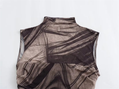 Simple Plain Color Series Line Style Silk Net Printing Dress