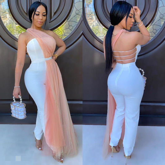 Sexy Wrapped Chest Tied Wide Loose Jumpsuit