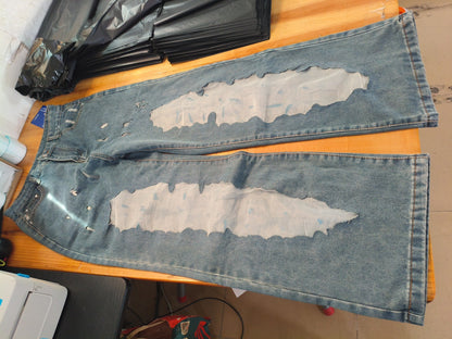 Retro Straight-leg Pants Hollow Texture Niche Design Jeans Y2g Wide Leg