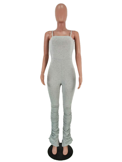 Pleated split micro suspender overalls