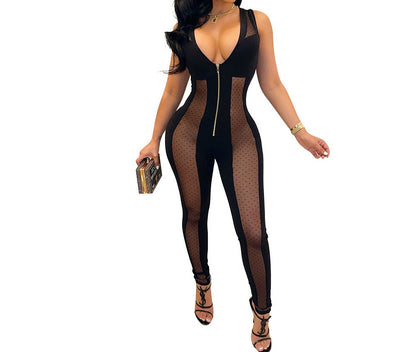 Fashion Mesh See-Through Panel Jumpsuit