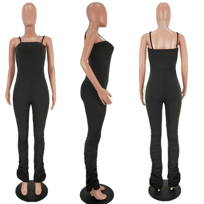 Pleated split micro suspender overalls