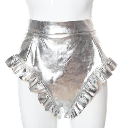 Women's PU Leather Shorts With Wooden Ears
