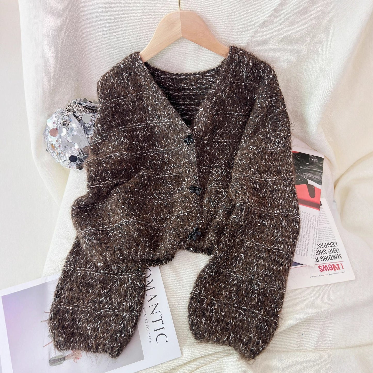 Solid Color Short Casual Loose Knit Cardigan