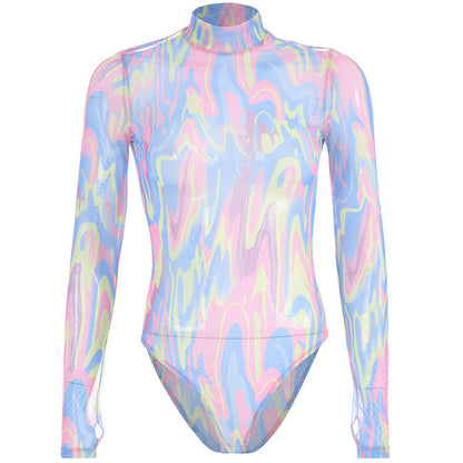 Rainbow Print Slim Bodysuit