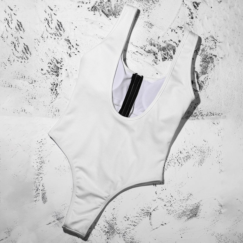 Solid color zipper stitching sexy swimsuit