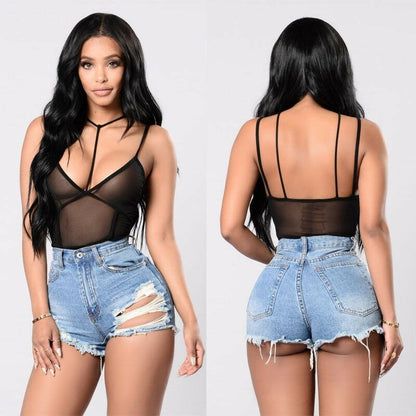 New fashion black mesh one-piece pajamas