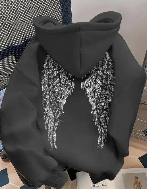 Trendy Minimalist Design Wings Printing Sweater Casual Loose Sweatshirt Pullover