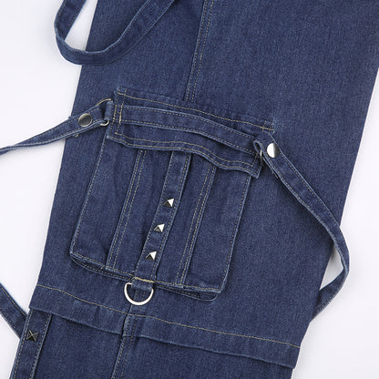 Buckle Design Loose Drape Floor Mop Pants