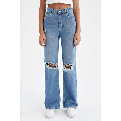 Retro Distressed Drop-waist Women's Loose Wide-leg Floor-length Pants