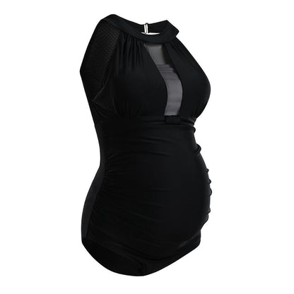 Black tube top halter lace up pregnant women swimsuit