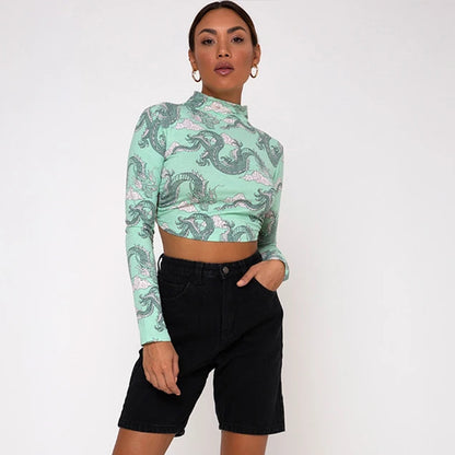 Fashion Printed Short T shirt  Long Sleeves