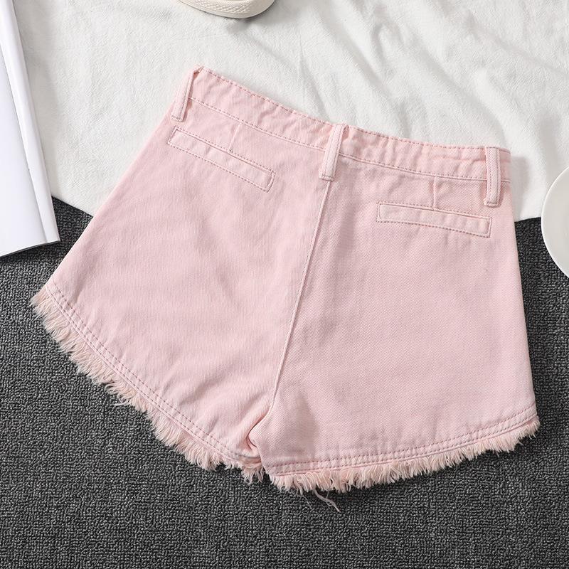 Pink High Waisted Denim Shorts For Women In Spring And Summer
