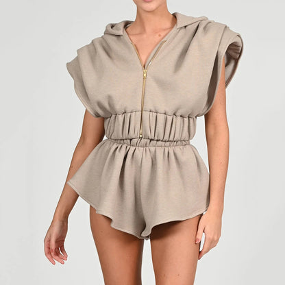 Loose Bat Sleeve Shoulder Pad Hoodie Sports Shorts Set