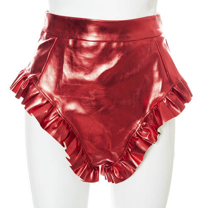 Women's PU Leather Shorts With Wooden Ears