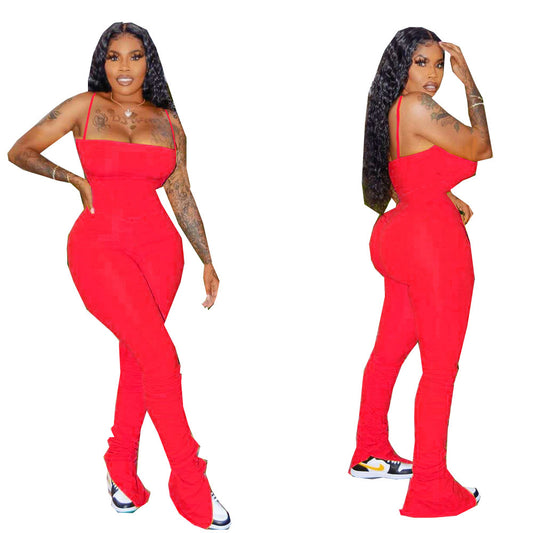 Pleated split micro suspender overalls