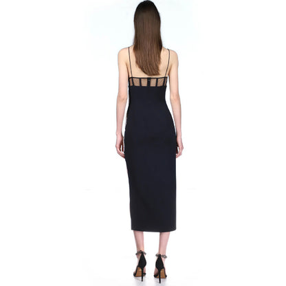 Hollow Jeweled Side Slit Sling Bandage Knitted Dress