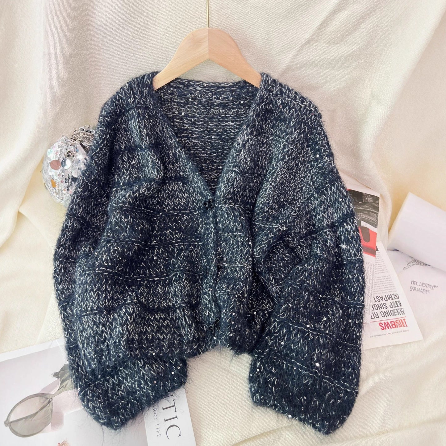Solid Color Short Casual Loose Knit Cardigan