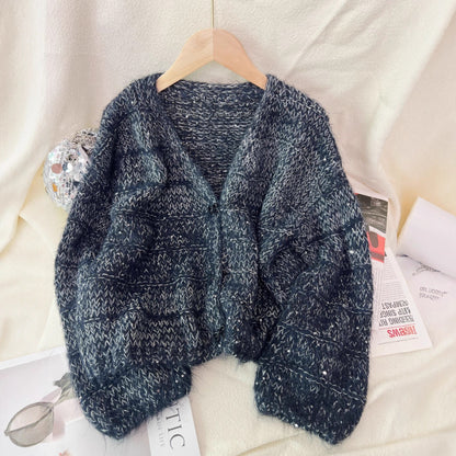 Solid Color Short Casual Loose Knit Cardigan