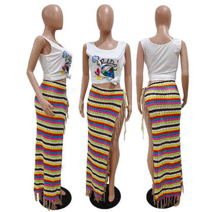 Hooked Tassel Strap Casual Beach Skirt
