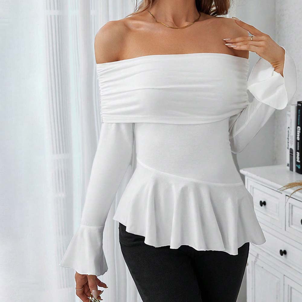 Women's Intellectual Style T-shirt With One-shoulder Neckline Slim Fit For Autumn And Winter, Highlighting Figure And Temperament