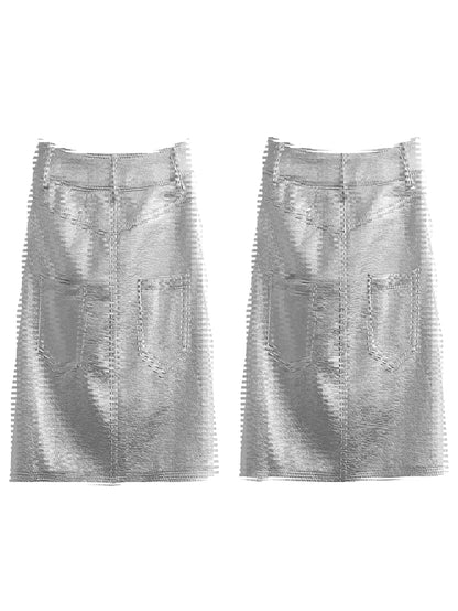 Slim  Style High Waist Pu Skirt