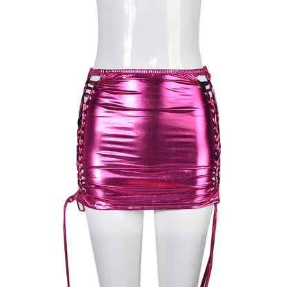 Women's Fashion Bright Leather Tassel High Elastic Hollow Straps Half-body Dress