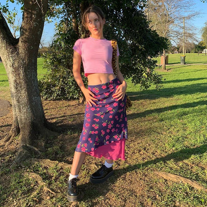 New Women's Plum Blossom Print Chiffon Slim Slimming Skirt Long Skirt