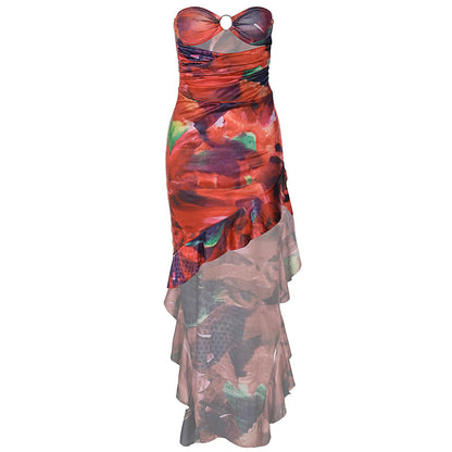 Sexy Tube Top Irregular Slit Dress