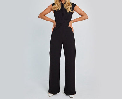 Fashion Elegant Long Sleeveless Jumpsuit Summer V-neck Casual Wide Leg Long Overalls Clothing For Women
