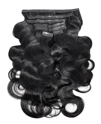 Seamless Clip in Hair Extensions 100g Silicone Weft body Wave Black Hair