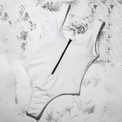 Solid color zipper stitching sexy swimsuit