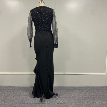 Package Hip Mid-rise Abdomen-control Black Mesh Sequins Dress