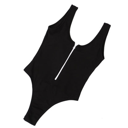 Solid color zipper stitching sexy swimsuit
