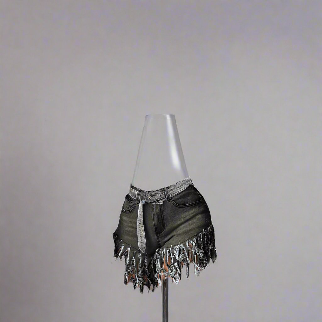 Fringed denim shorts
