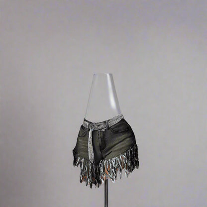 Fringed denim shorts