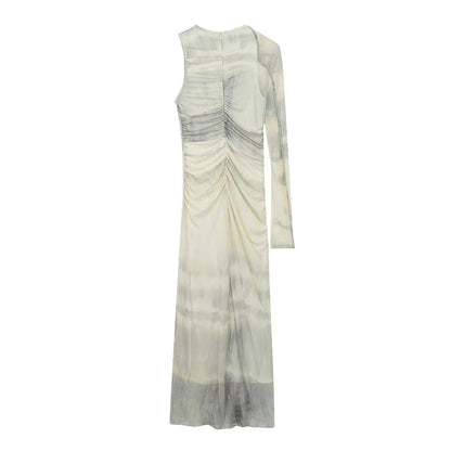 Printed Silk Net Asymmetric Dress