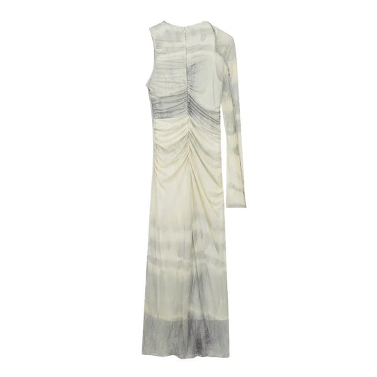 Printed Silk Net Asymmetric Dress