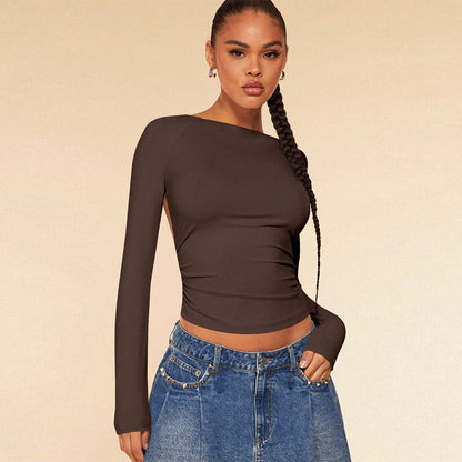 Sexy Style T-shirt Autumn And Winter Europe And America Backless Design Short Top Women