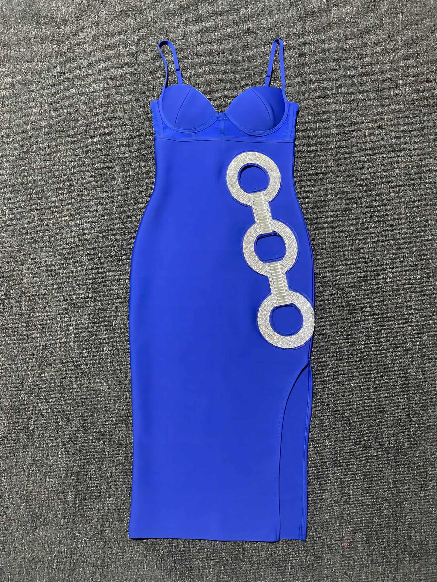Hollow Jeweled Side Slit Sling Bandage Knitted Dress