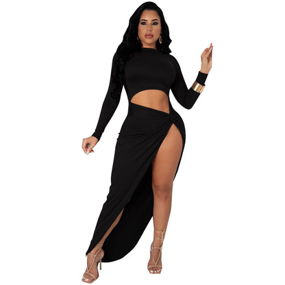 Solid Color Sexy Dress With Irregular Split Ends