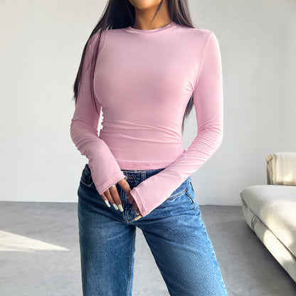 Y2g Temperament Pure Color Backless Pleating Long-sleeved Top