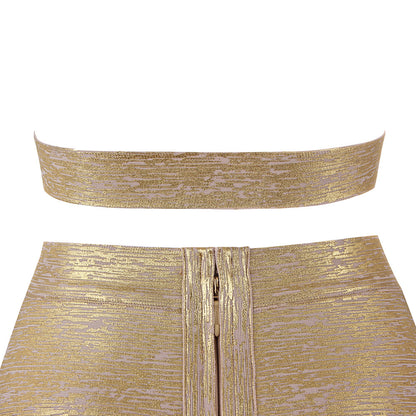 Slanted shoulder bronzing short skirt